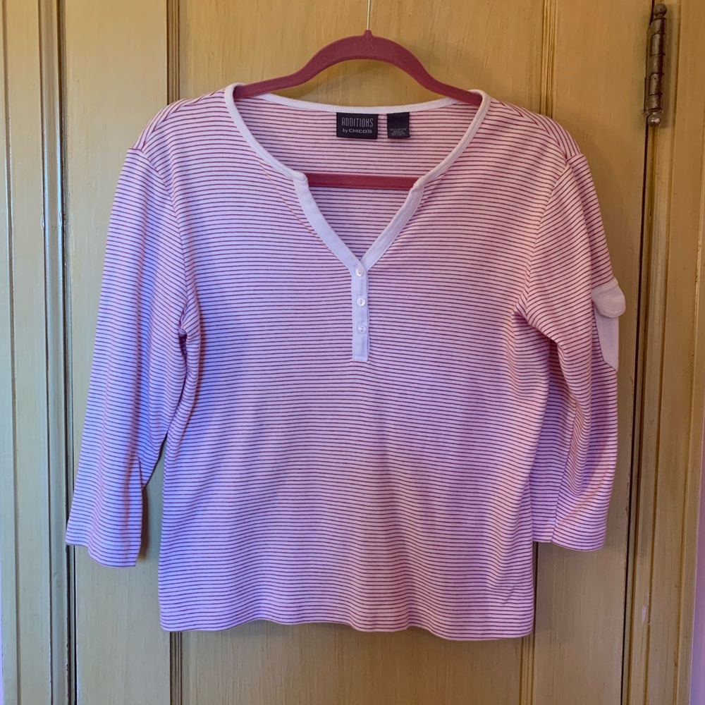 Additions by Chico’s Top Candy Stripe 3-button Henley Shirt